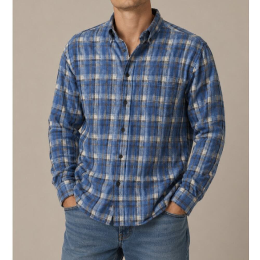 NWOT St John's Bay Men's Blue Black White Plaid Flannel Shirt Size XL